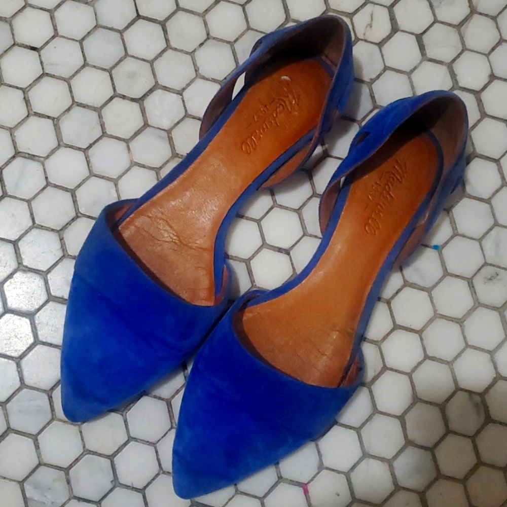 blue suede madewell d'orsay flats. 8.5